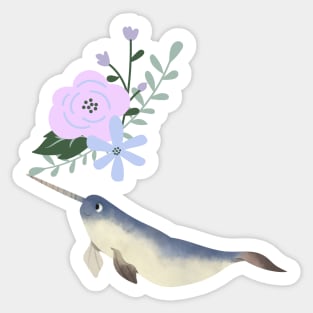 Narwhal Pink Purple Flowers Sticker